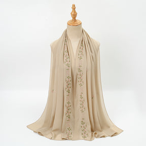 VE122  High-Quality Plain Elastic Chiffon Hijab with Embroidery