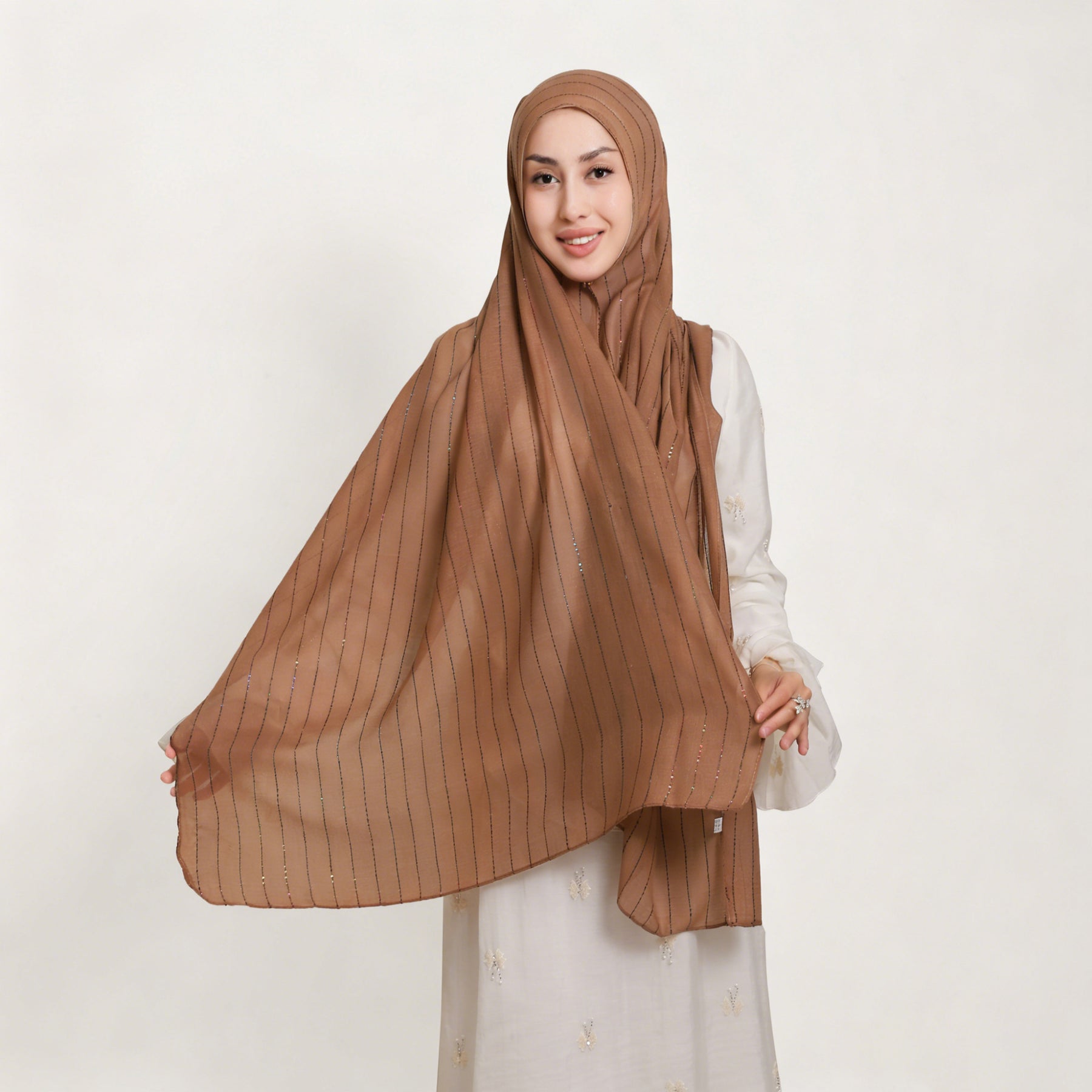 YZ328  Striped Lightweight Polyester Colorful Sequin Hijab