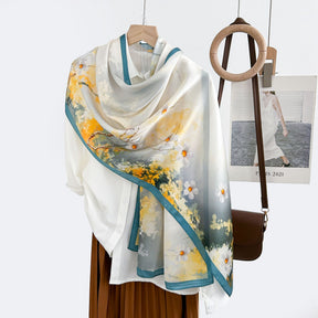 FSHHE  Elegant Versatile 100% Mulberry Silk Printed Scarf
