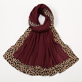 VS773 Hot sale new style leopard wrinkle polyester long scarf solid color headscarf