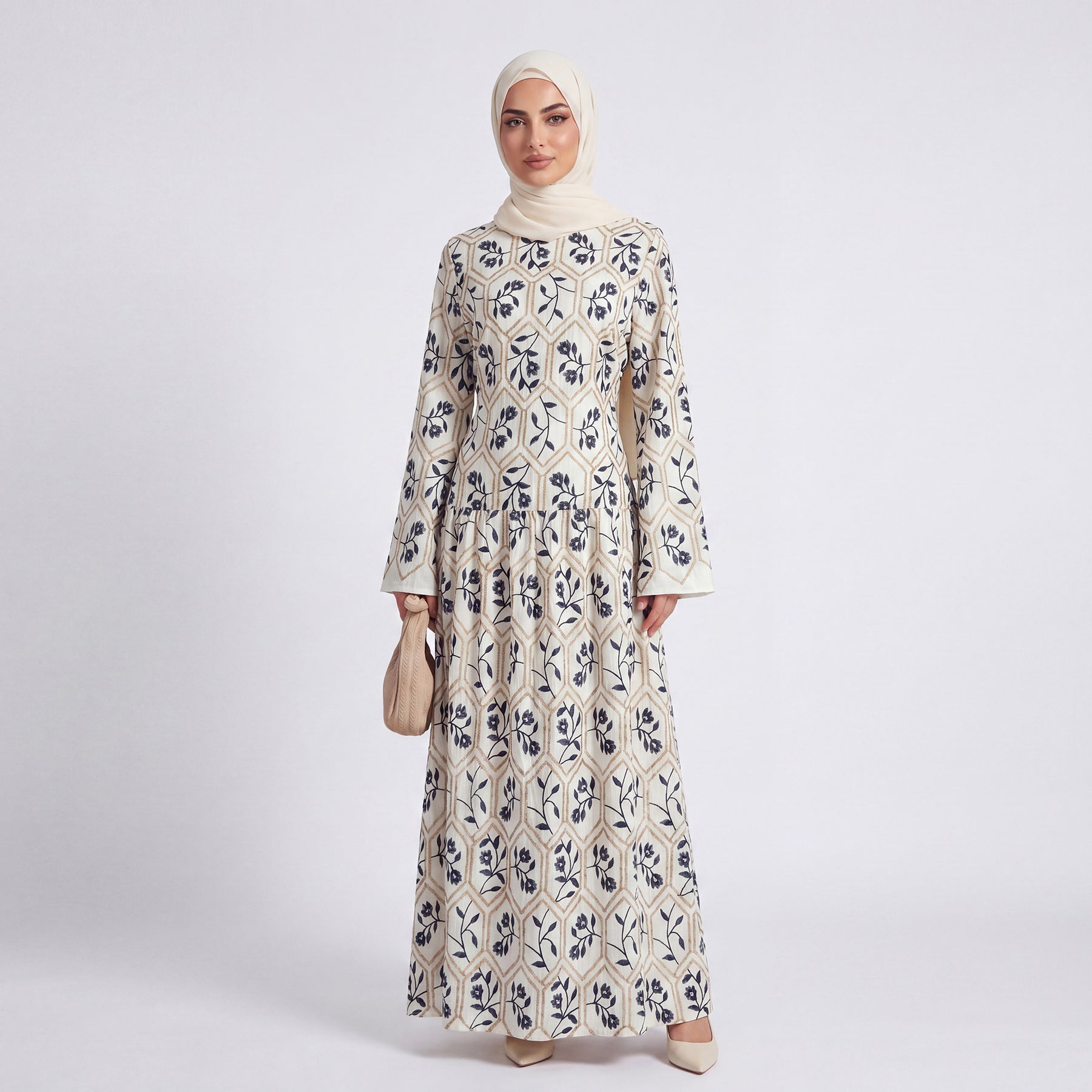 LR1095  Women's Plus Size Long Sleeve Full Embroidery Dress