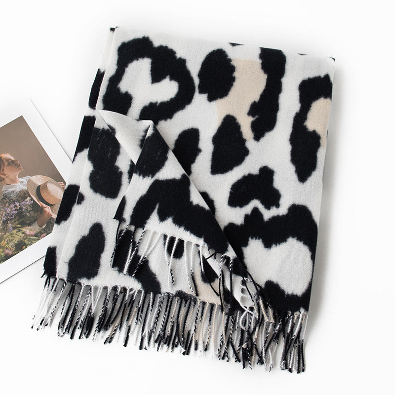 FH24-5771 Faux Cashmere Scarf Black Cow Pattern hijab  scarf  printed scarf  winter scarf