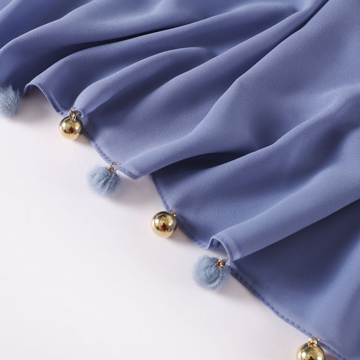 w-0080 plain pearl chiffon Plush ball bell hijab scarf