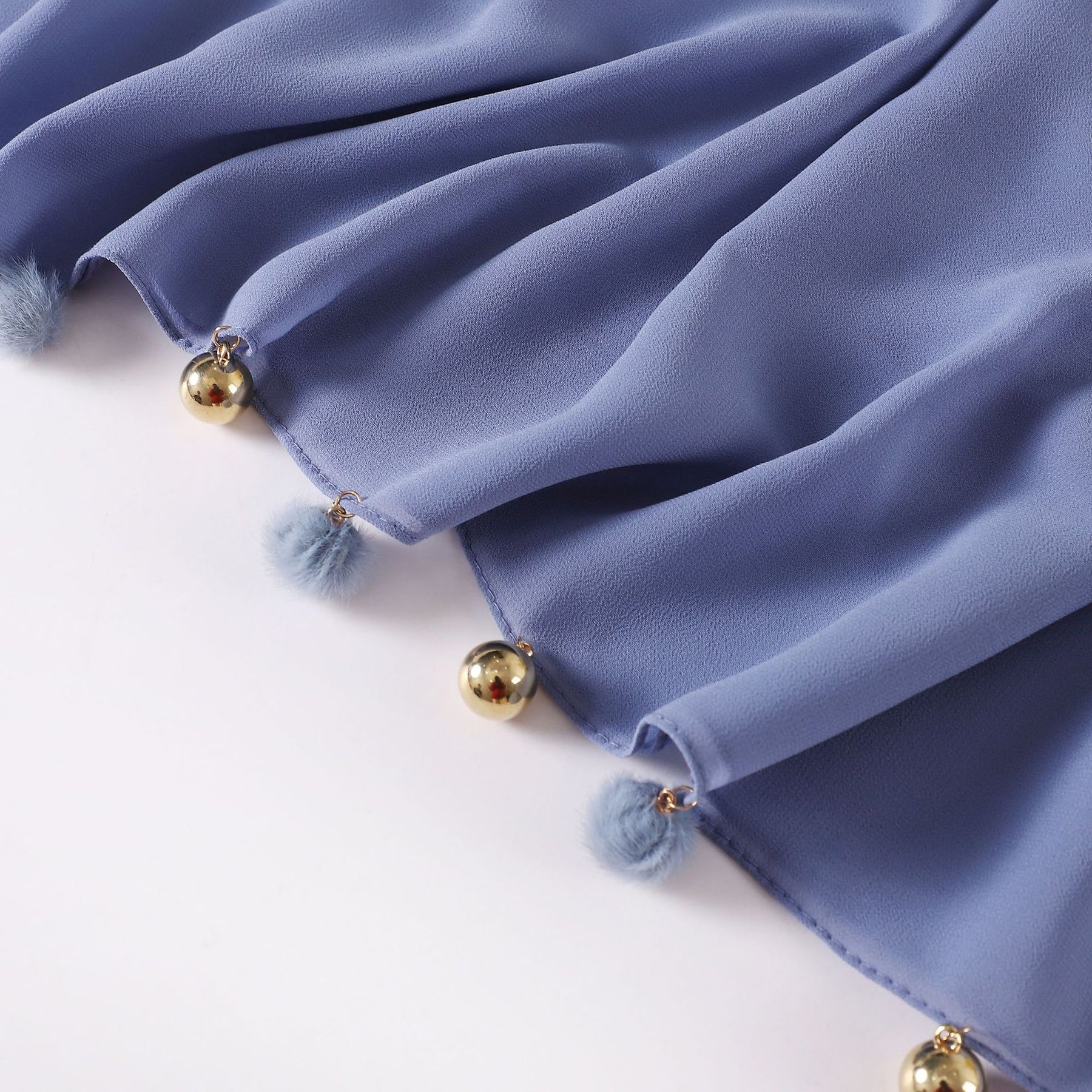 w-0080 plain pearl chiffon Plush ball bell hijab scarf