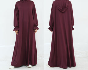 LR958  Plain Polyester Plus Size Long Sleeve Hooded Casual Dress