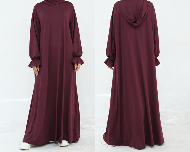 LR958  Plain Polyester Plus Size Long Sleeve Hooded Casual Dress