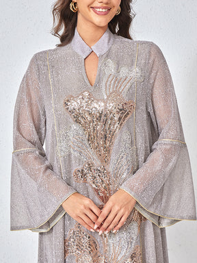 MT557  Stand Collar Sequin Beaded Embroidered Luxury Dress