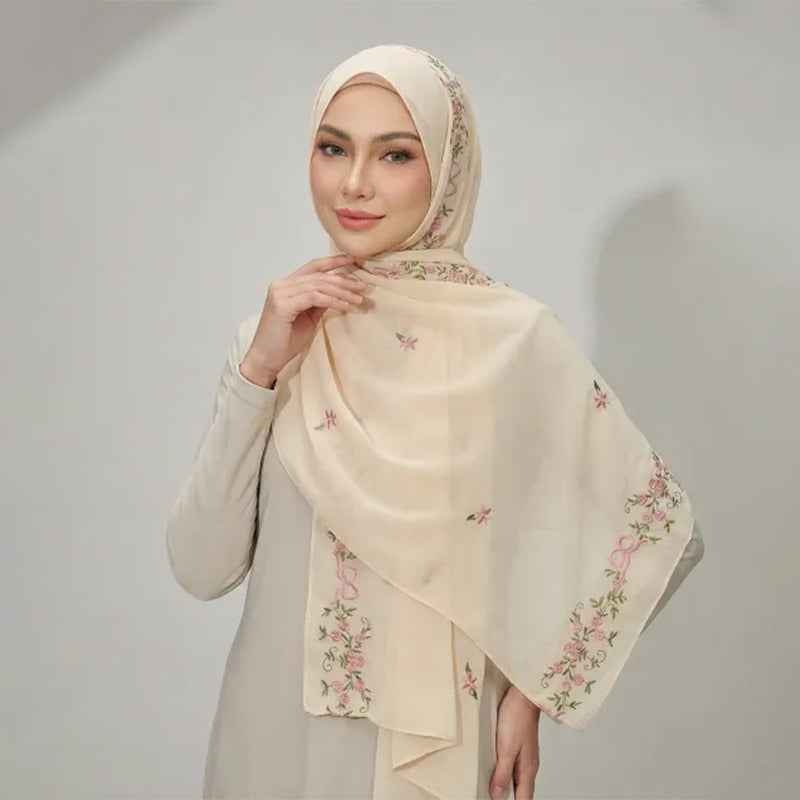 VE122 Embroidered Chiffon Hijab