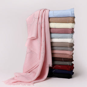 260602  Plain Soft Bamboo-Texture Yarn Short Fringe Hot-Fix Crystal Hijab