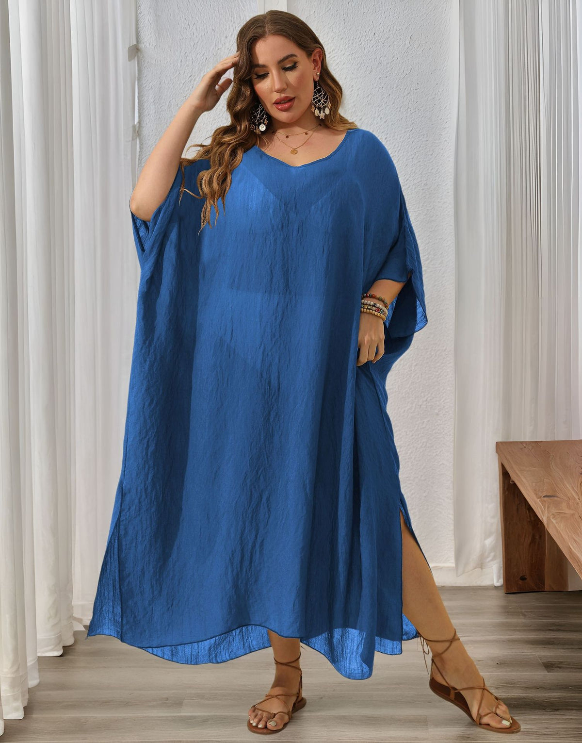 F799   Solid color loose beach slit maxi skirt