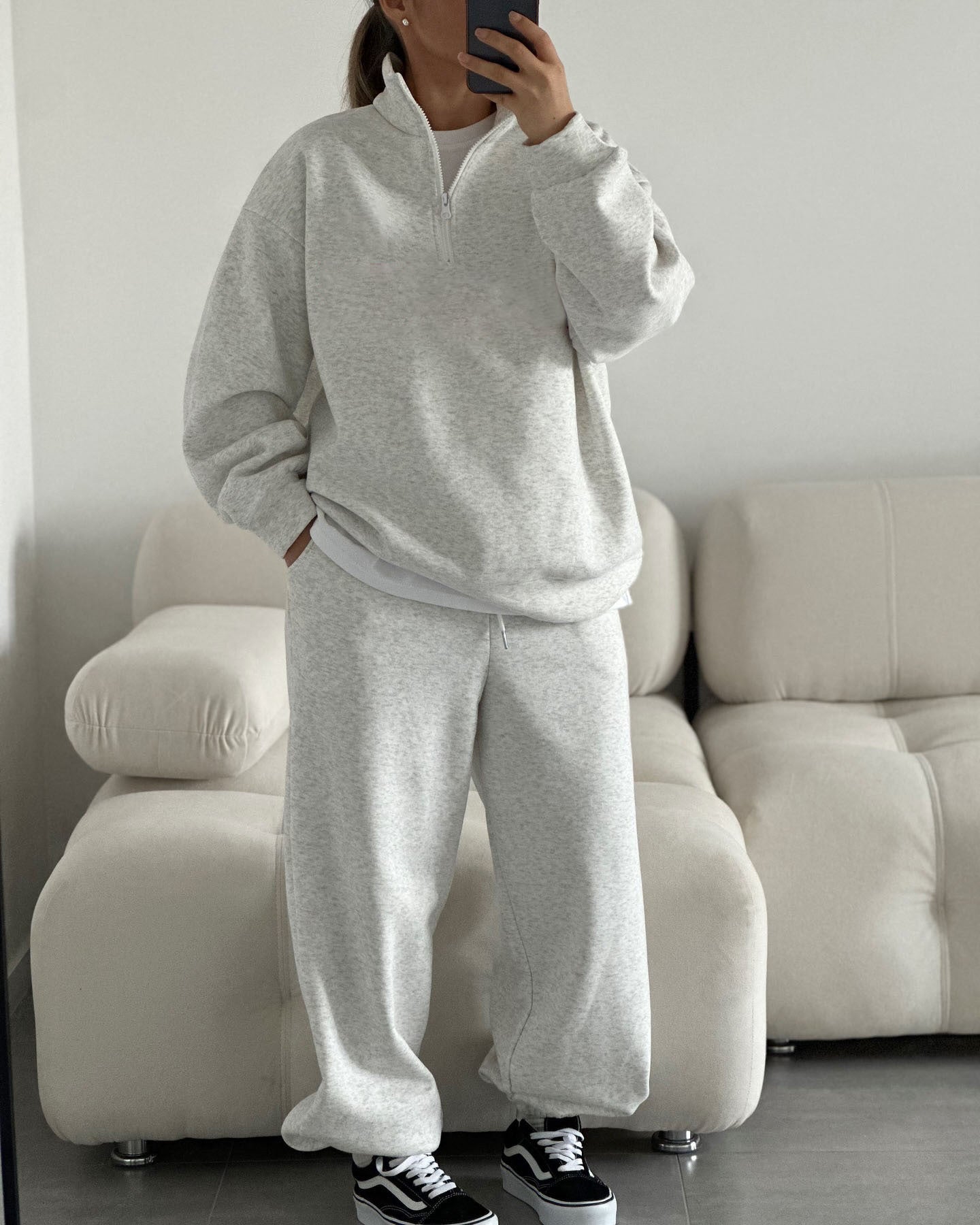C56300  Women's Oversized Half-Zip Sweatshirt & Drawstring Sweatpants Set