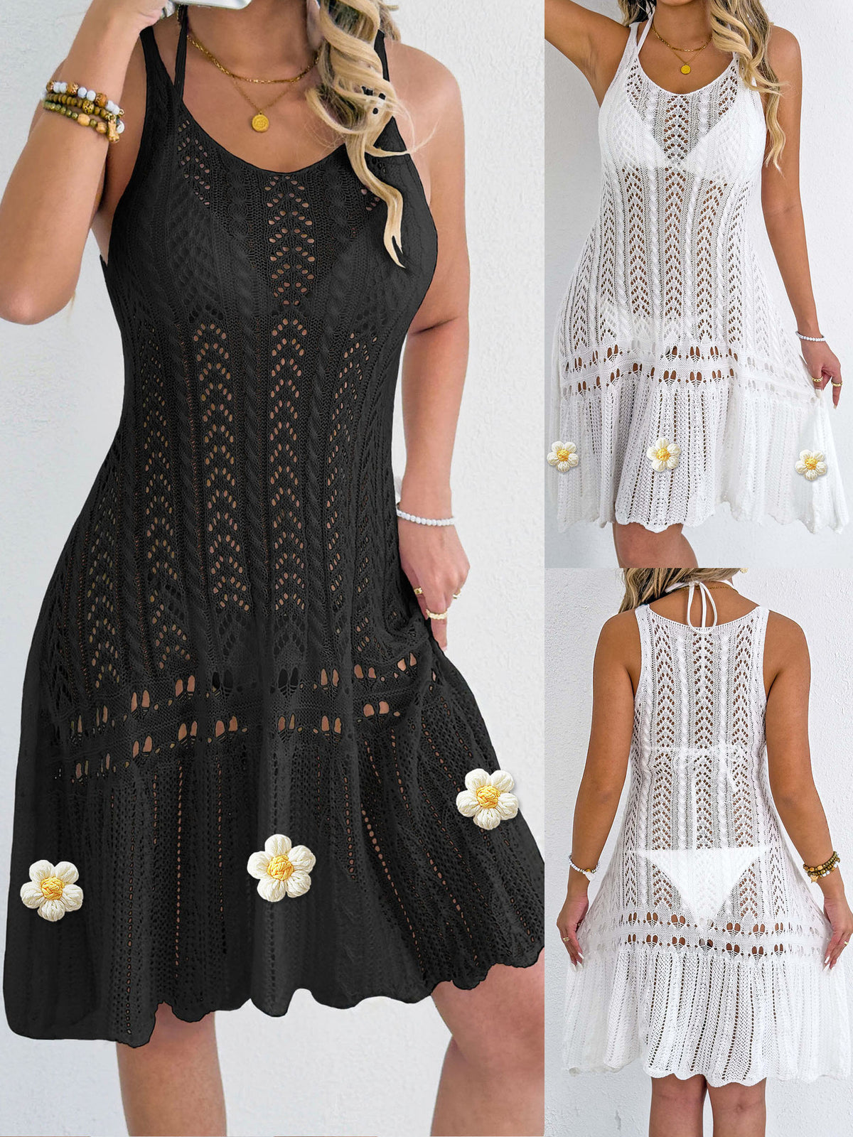 Z106701  Hollow woven hand-crocheted patchwork beach cover-up