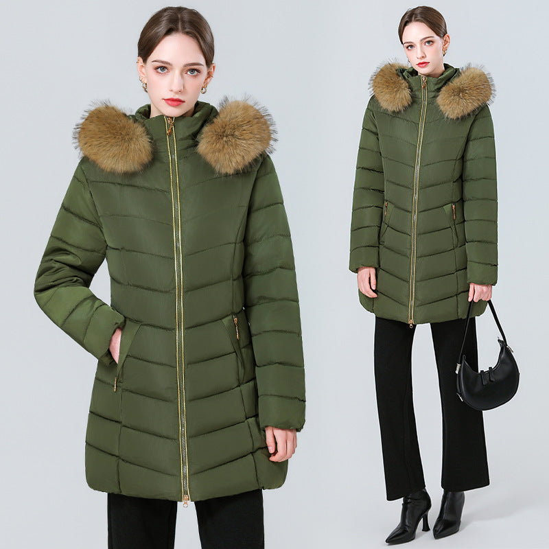 YAXF-8809  Women's Mid-Length Slim Winter Cotton-Padded Puffer Jacket