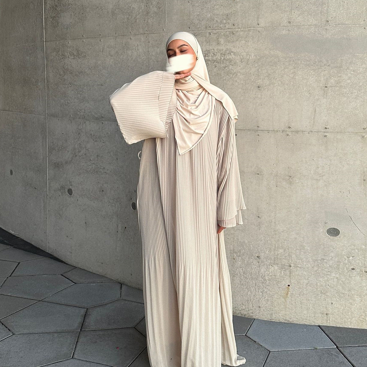 MQ155  Fashion Polyester Pleated Premium Crinkled Dress - Hijab Not Included