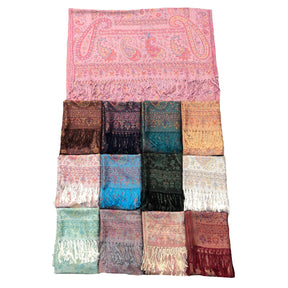 WJ005  Faux Cashmere Paisley Embroidered Tassel Scarf