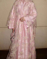 LR1071  Delicate Crochet-Embroidered Cardigan Styled with a Plain Long Dress