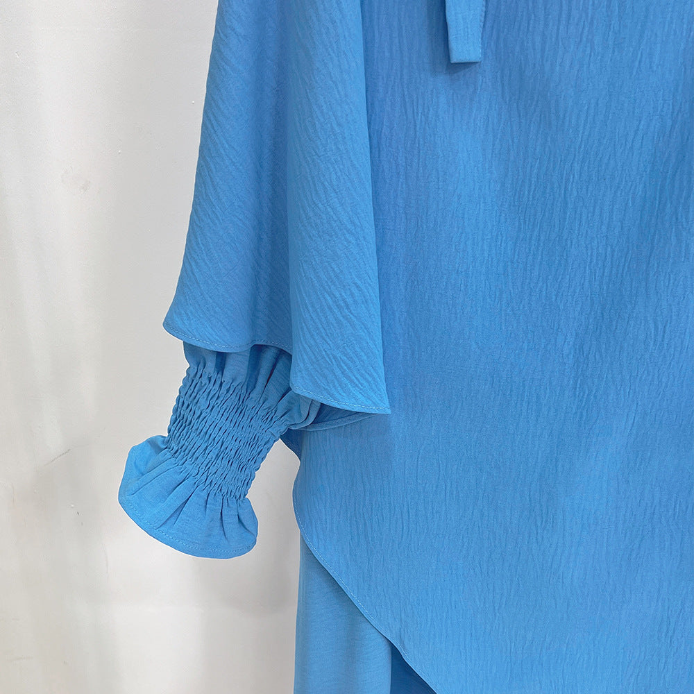 LR591+HJ907  Plain Dress with Single-Layer Hijab Set