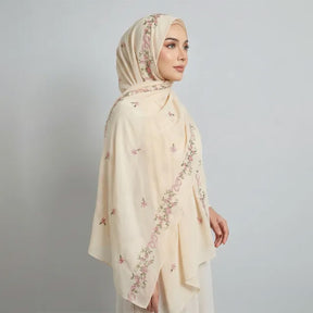 VE122  High-Quality Plain Elastic Chiffon Hijab with Embroidery