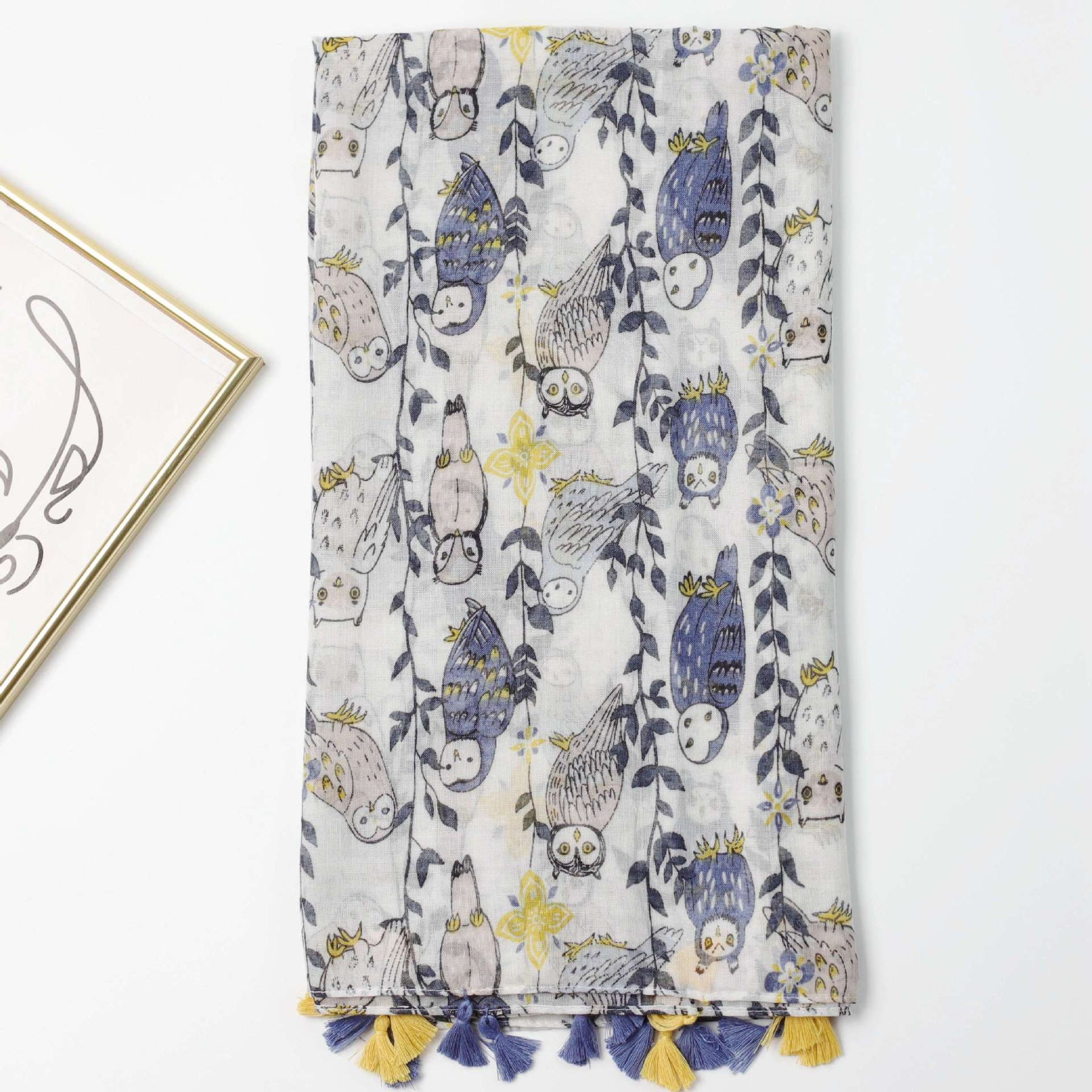 JY240609   Twig owl printed silk scarf