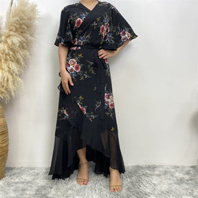 5099 Large size printed chiffon abaya dress