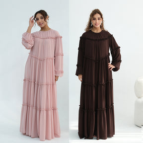 LR1161  Long Sleeve Tiered Ruffle Double Layer Dress