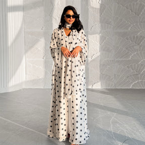 LR1119  Women's Vibrant Polka Dot Cardigan & Hijab 2-Piece Set