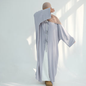 LR883  Tie-Waist Open-Front Polyester Dress