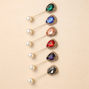 55646  Crystal Brooch with Colorful Zircon Gemstones, Long Pin