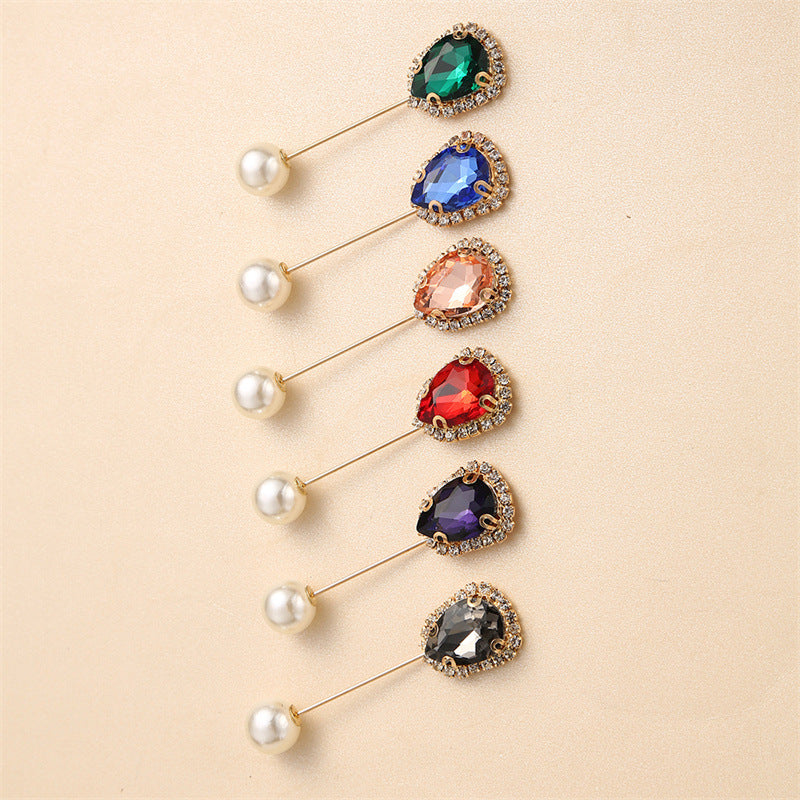 55646  Crystal Brooch with Colorful Zircon Gemstones, Long Pin