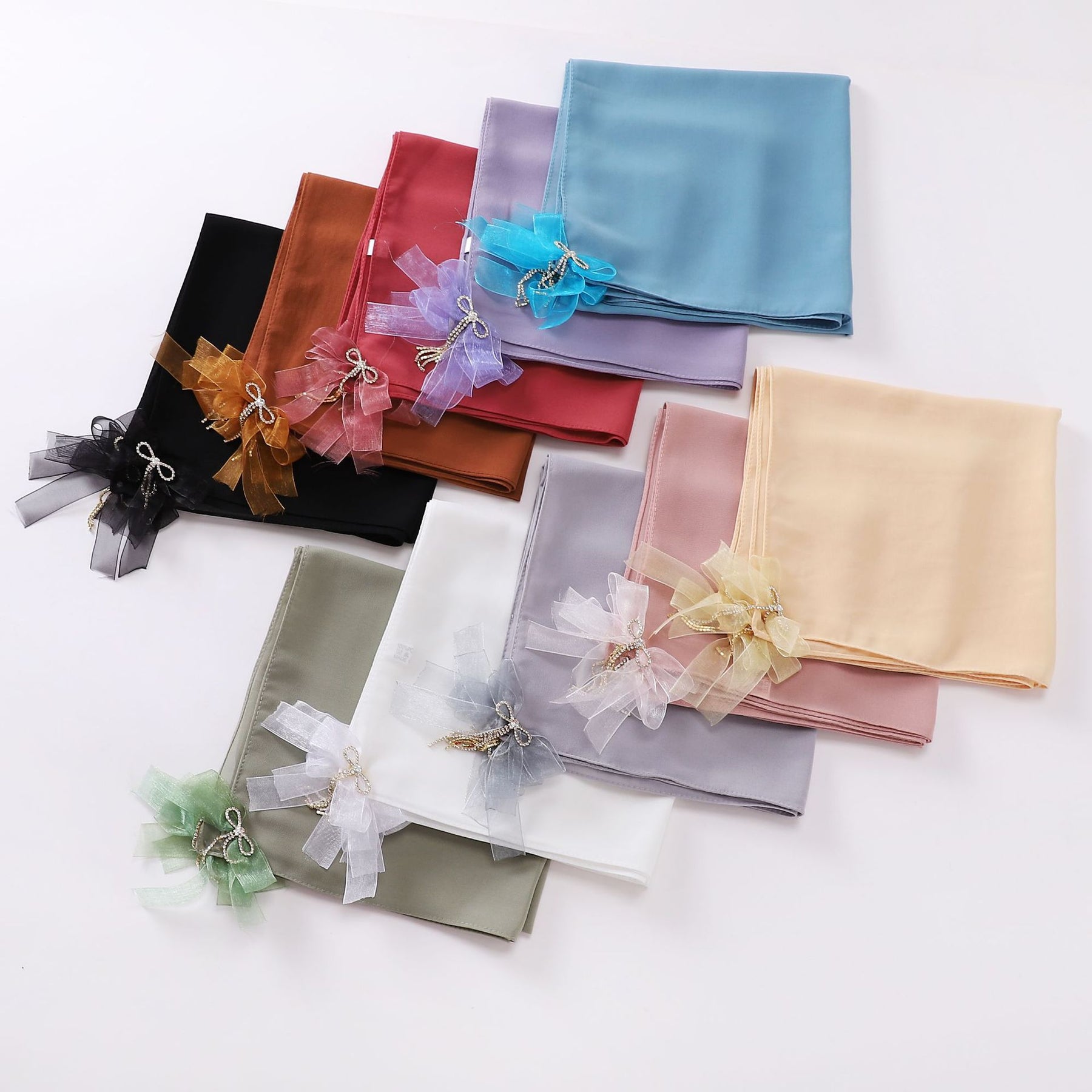 W-0021 90*90 plain pearl chiffon bowknot kerchief hijab scarf