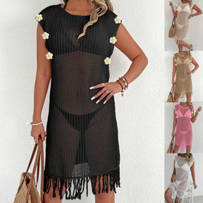Z105901  Hollow Transparent Tassel Splicing Dress