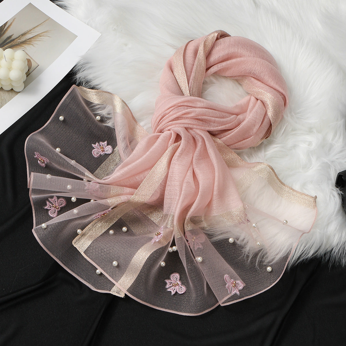 MZ070,71,72  Organza Pearl-Studded Women’s Sun Protection Scarf