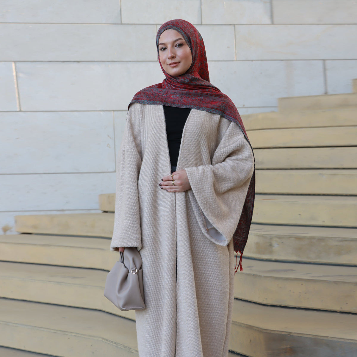 LR1125  Thick Winter Abaya Cardigan with Belt