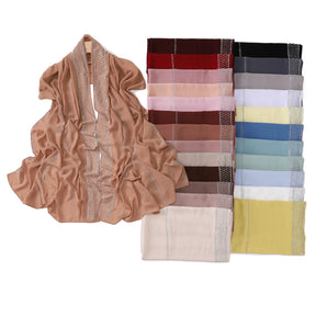 YZ324  Plain Pearl Chiffon Hijab with Rhinestones