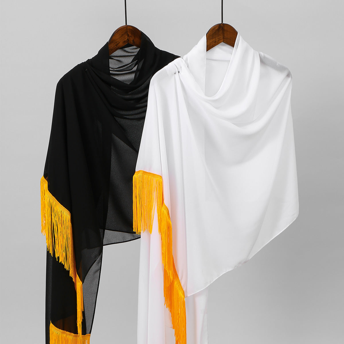 SW156  Plain Gold-Trim Tassel Chiffon Hijab