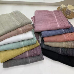 色 麻薄款 Plain Linen Lace Cotton Hijab - Product Photo