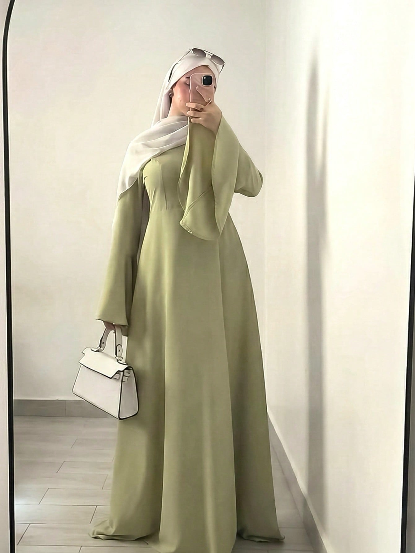 236663  Plain Bell Sleeve Slim-Waist Polyester Dress-Only Dress