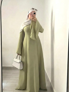 236663  Plain Bell Sleeve Slim-Waist Polyester Dress-Only Dress