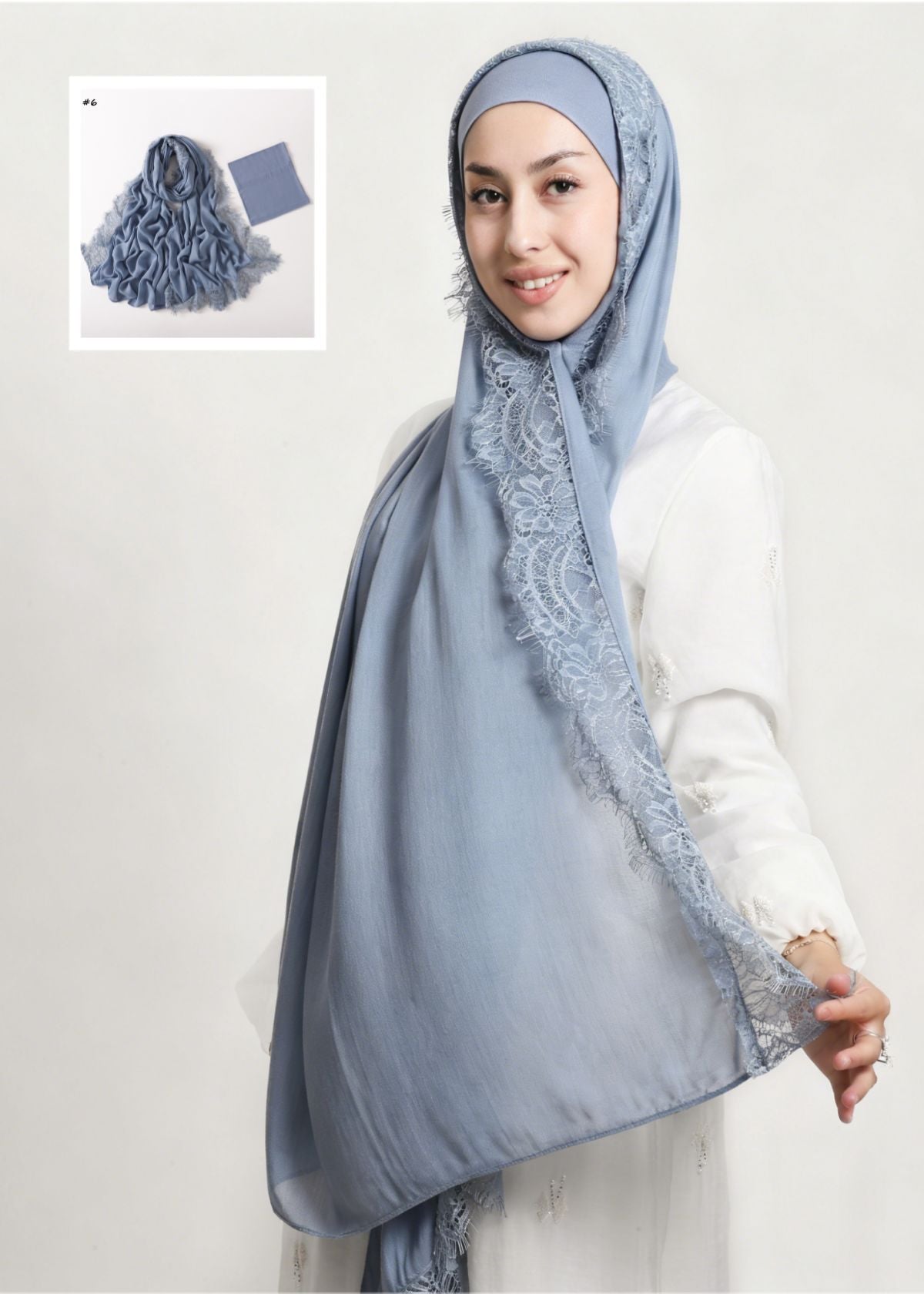 YZ347  Plain Modal Lace Hijab + Mercerized Cotton Tube Cap Set