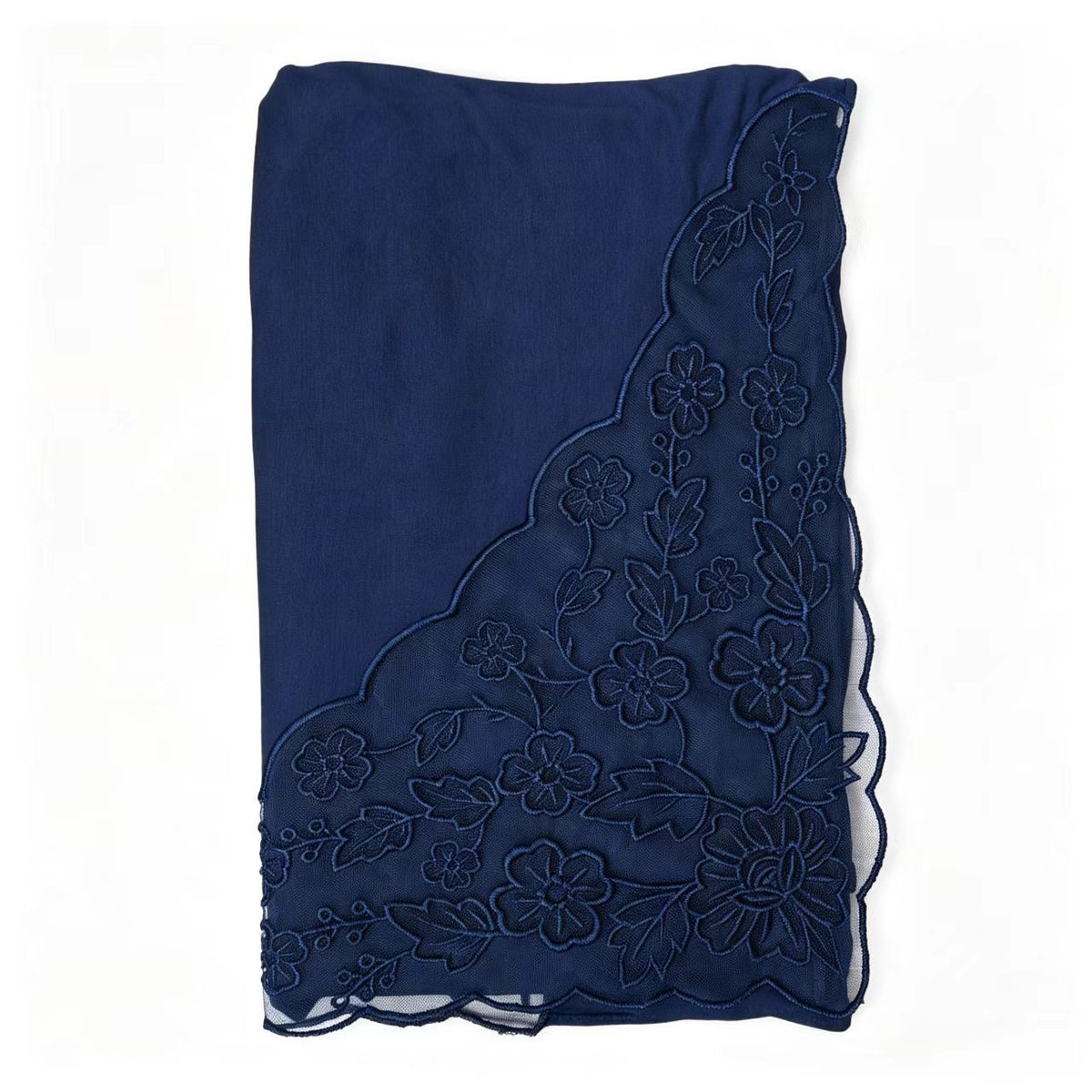 JBCX001  Plain Bamboo Fiber Jersey Hijab with Embroidered Lace