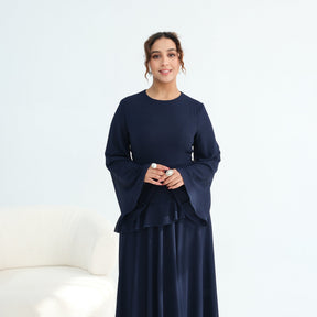 Elegant Double Layer Tie Waist Polyester Abaya