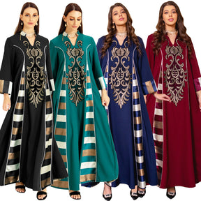 AB052 embroidery stripe muslim abaya