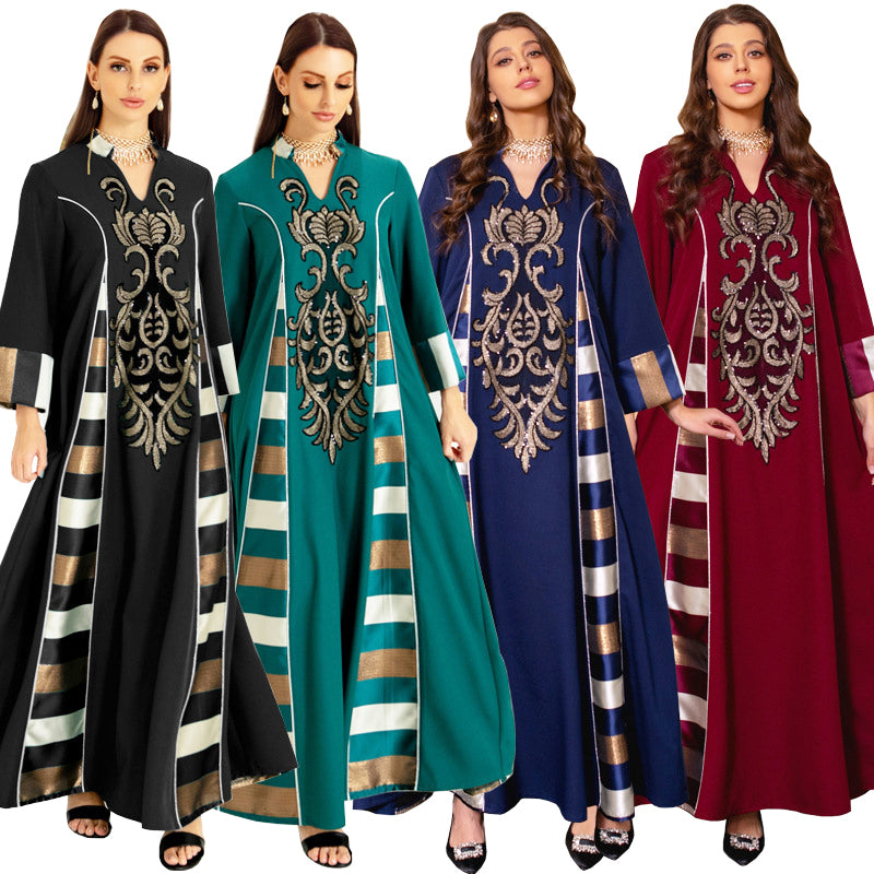 AB052 embroidery stripe muslim abaya