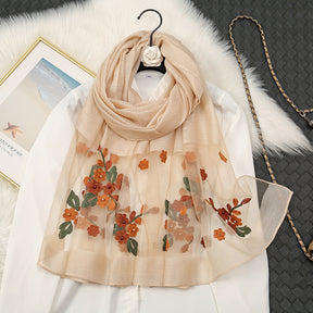 MZ066   Hot new organza flower embroidery nail beaded scarf women's travel out photo shawl spot