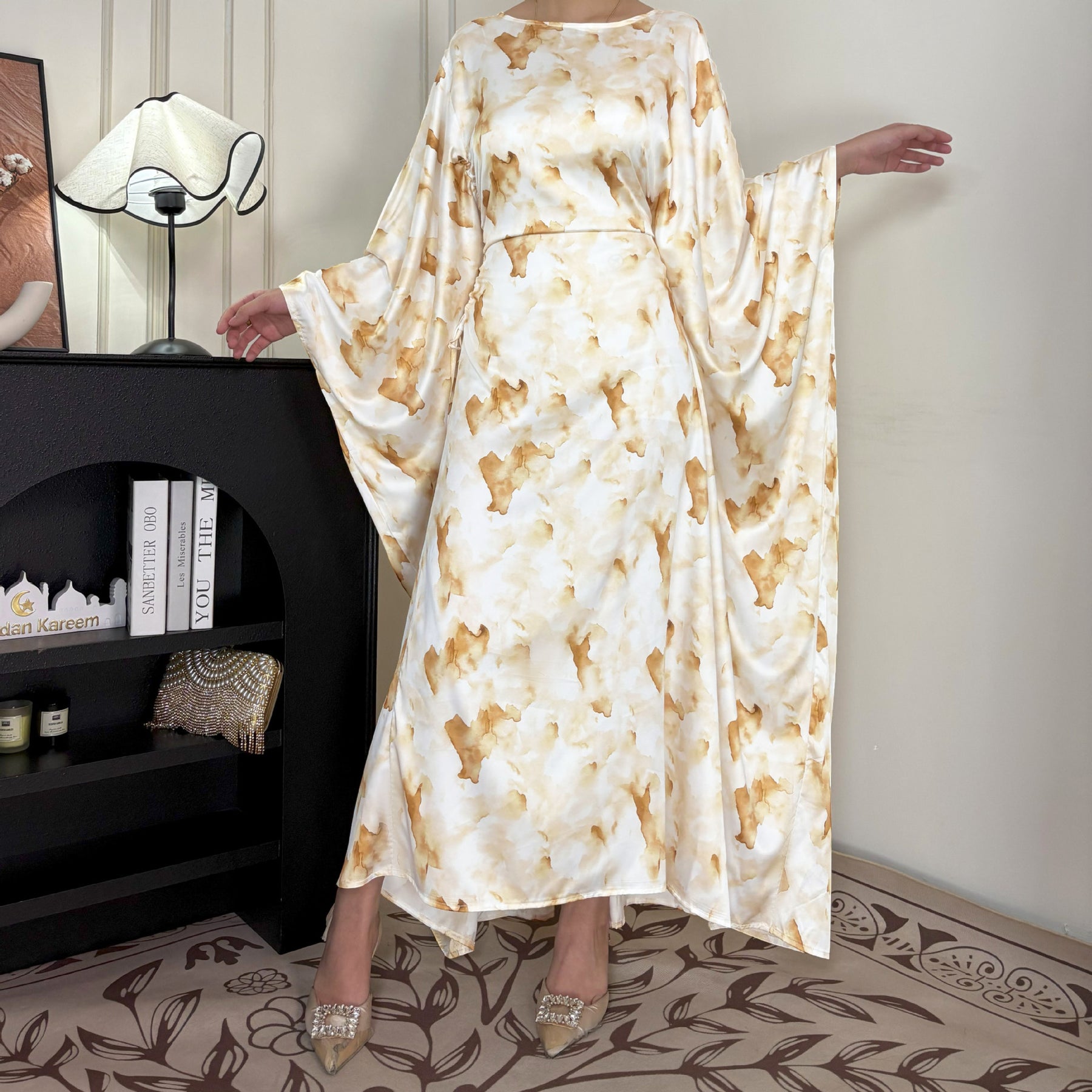 SDCS  Yellow drawstring waist-cinching dress + hijab set