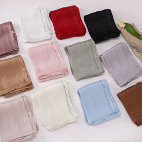 W-0513  Sea Island Silk Bright Silk Hijab with Rhinestone Lines