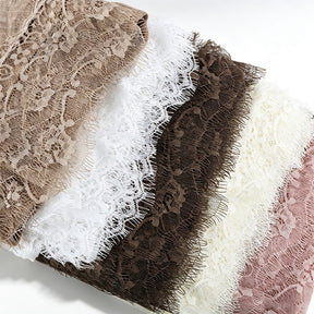 YC007  Plain Polyester Crinkle Lace Panel Fringe Hijab
