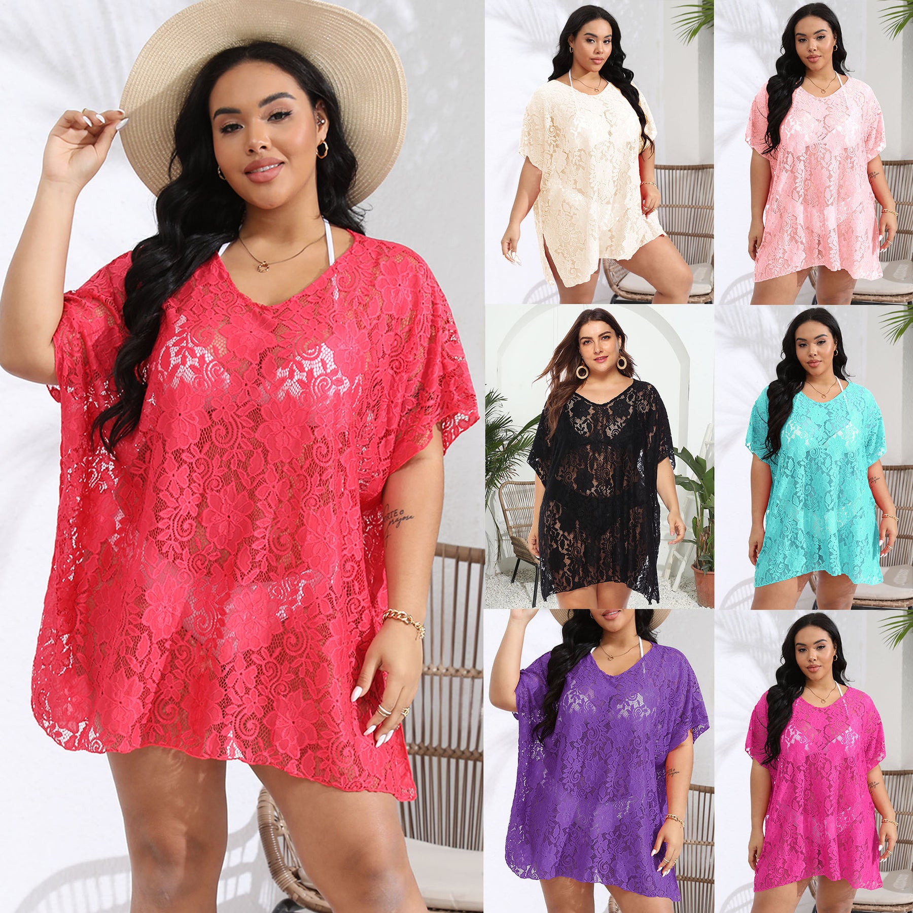 F19140  Sexy Lace Hollow See-Through Beach Dress Cover Up