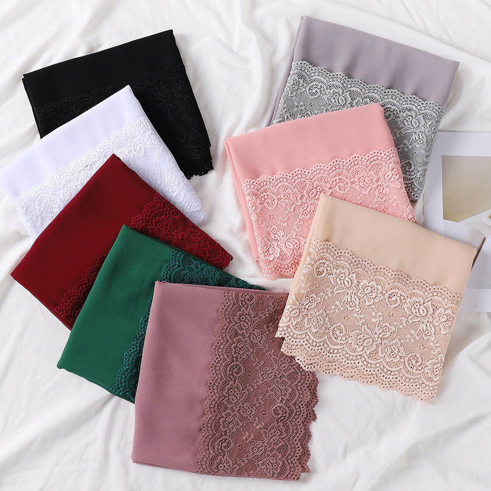 珍珠 边 Plain Chiffon Lace Hijab - Product Photo