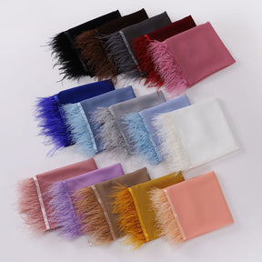 W-0118 plain pearl chiffon feather hijab scarf